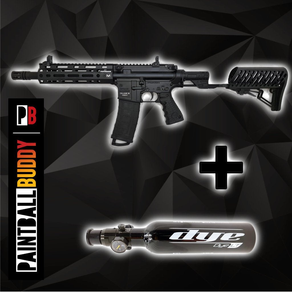 Tippmann TMC Elite MagFed Paintball Markierer cal.68 Sparpaket inkl. Airstock, 0,2l HP System 200bar, 2xMagazin - Schwarz - Paintball Buddy