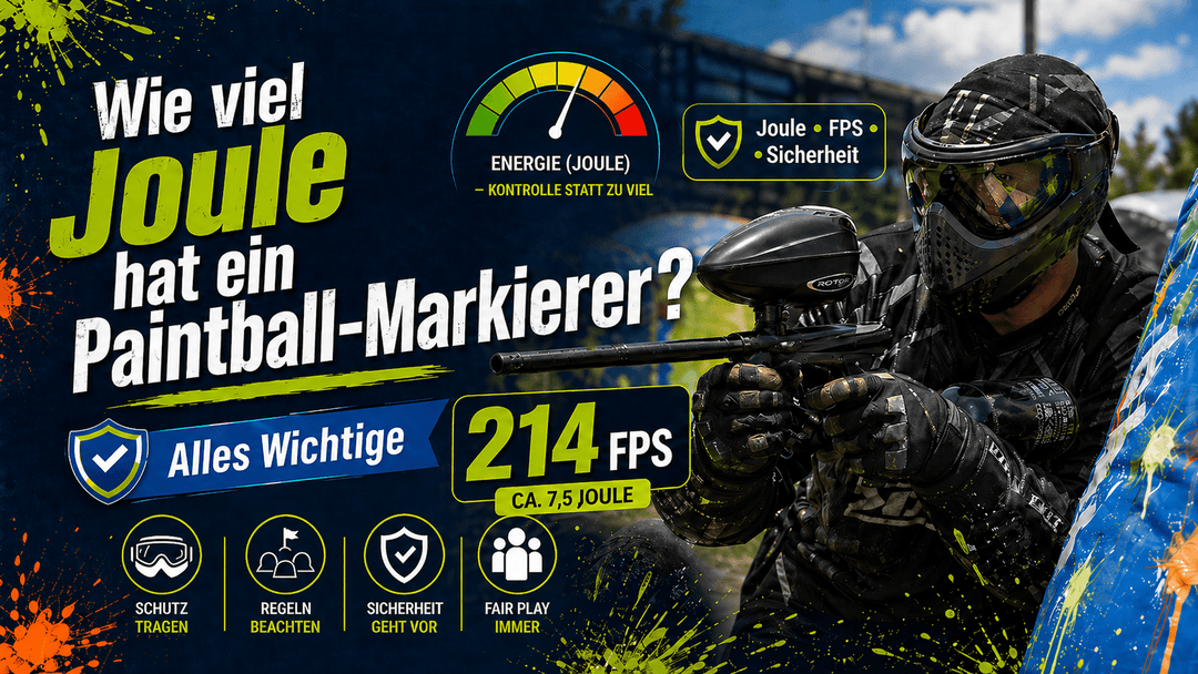 Wie viel Joule hat ein Paintball Markierer, Spieler der sich an die Regeln hält mit Maske