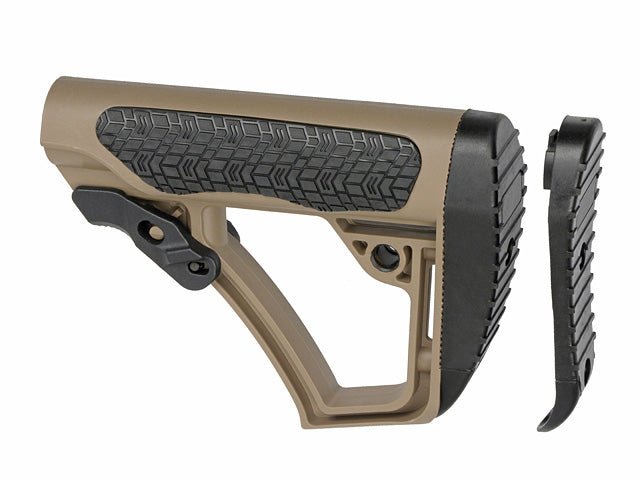 Collapsible Buttstock Milspec Airsoft/Paintball - Tan - Paintball Buddy