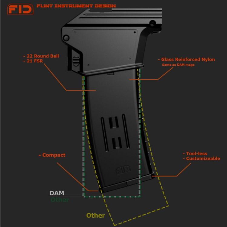 FID 2.0 - Dye DAM + EMF100 22 Schuss Magazin - Paintball Buddy