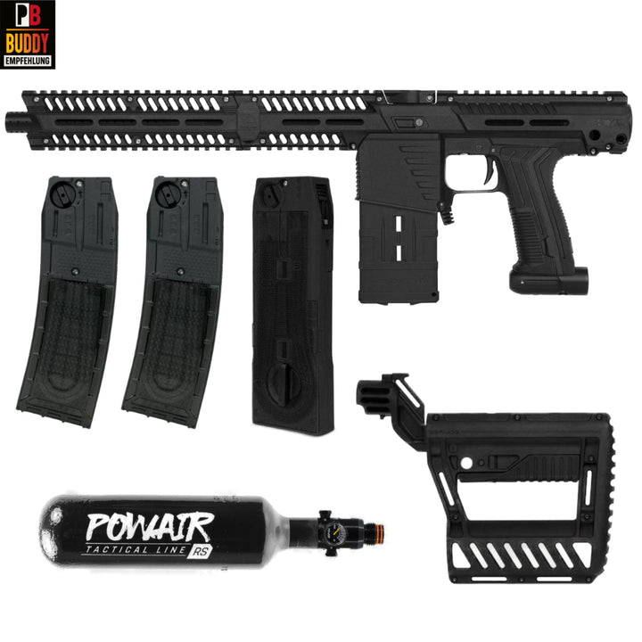 Planet Eclipse EMF100 Gen.3 Paintball Markierer cal.68 Sparpaket inkl. PWR Stock, CF20 Pro Mag, 0,2I HP System - Schwarz - Paintball Buddy