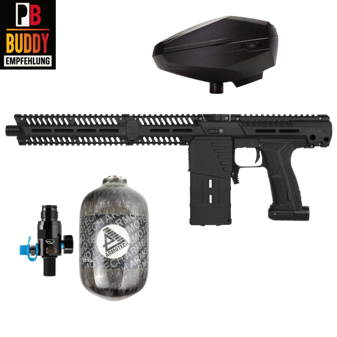 Planet Eclipse EMF100 Paintball Markierer cal.68 Sparpaket inkl. Protoyz Speedster Hopper, 0,8I HP System 300bar - Schwarz - Paintball Buddy