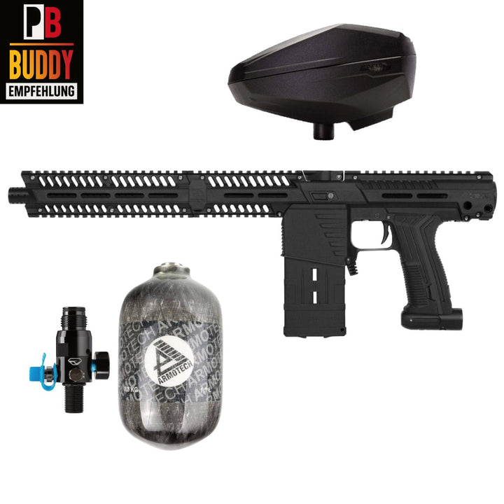 Planet Eclipse EMF100 Paintball Markierer cal.68 Sparpaket inkl. Protoyz Speedster Hopper, 0,8I HP System 300bar - Schwarz - Paintball Buddy