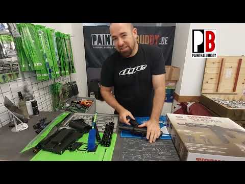 Tippmann TMC MagFed Paintball Markierer cal.68 Sparpaket inkl. 0,8l HP System 200bar, Schüttelhopper, 2xMagazin - Schwarz, Tan