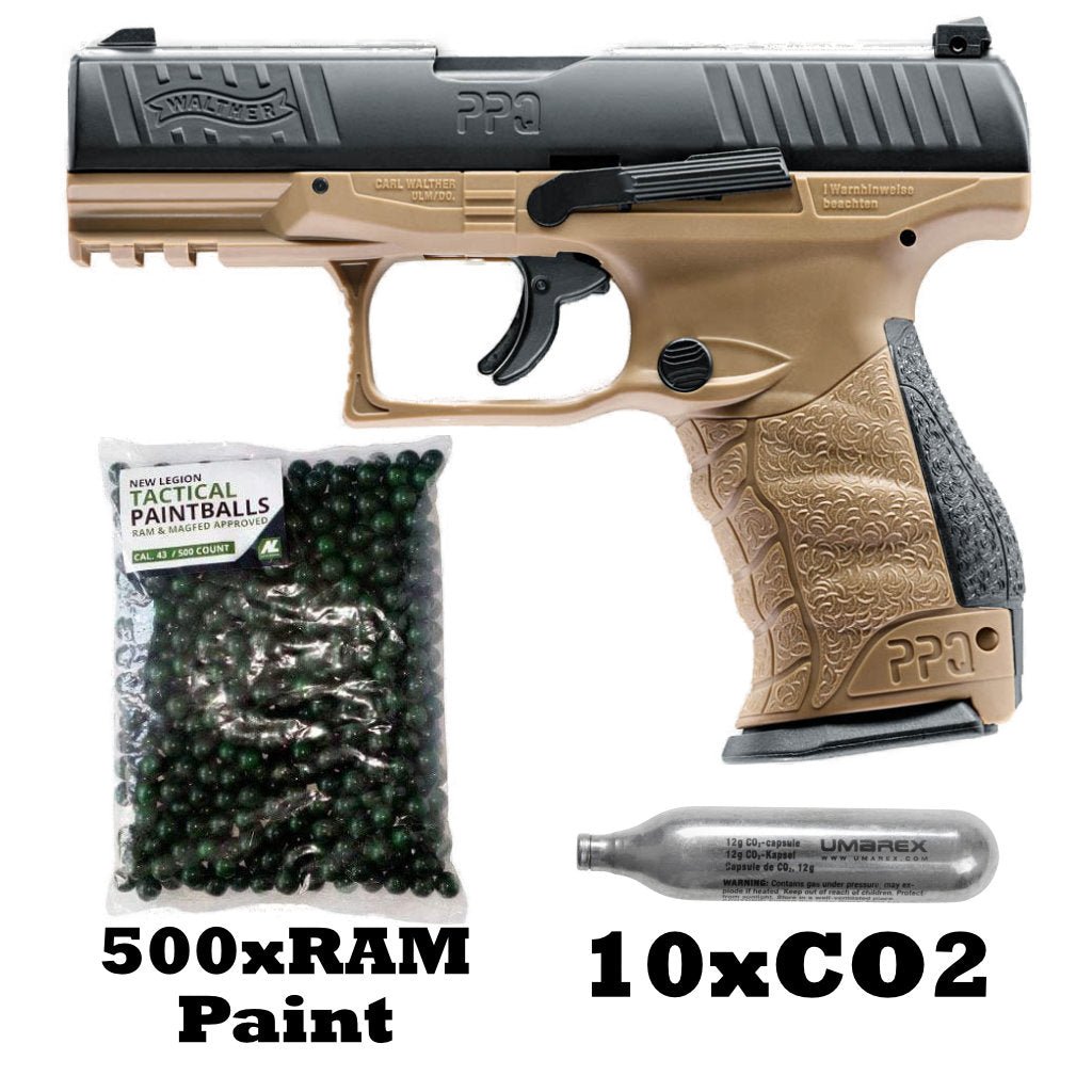 Sparpaket Umraex T4E Walther PPQ M2 Markierer - inkl. Co2 und 500 Paintballs - Paintball Buddy