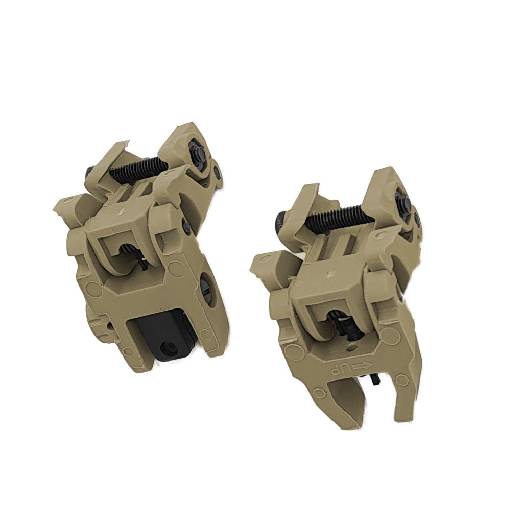 Tactical Flip up Sights Polymer - Front and Rear Set - Tan - Paintball Buddy