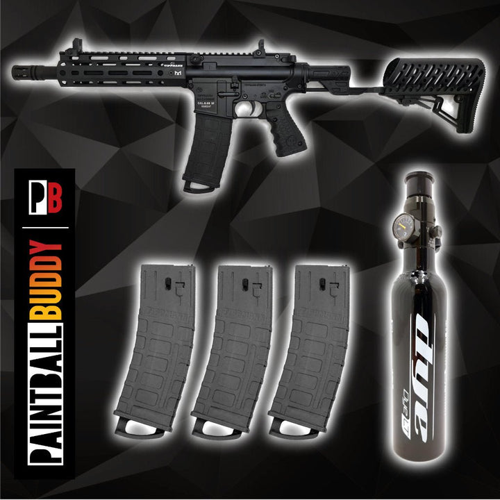 Tippmann TMC Elite MagFed Paintball Markierer cal.68 Sparpaket inkl. Airstock, 0,2l HP System 200bar, 4xMagazinen - Schwarz - Paintball Buddy