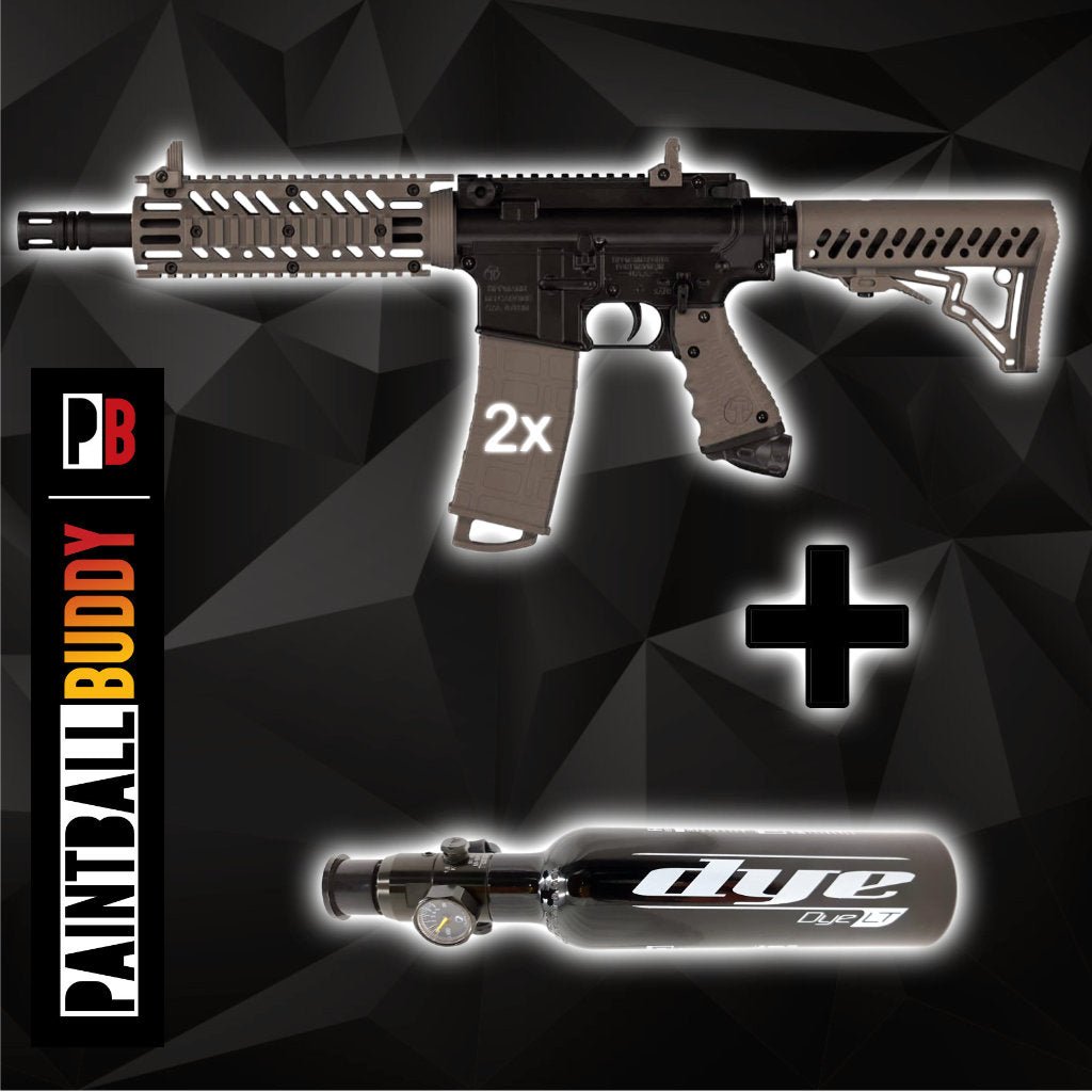 Tippmann TMC MagFed Paintball Markierer cal.68 Sparpaket inkl. 0,2l HP System 200bar, 2xMagazinen - Schwarz, Tan - Paintball Buddy