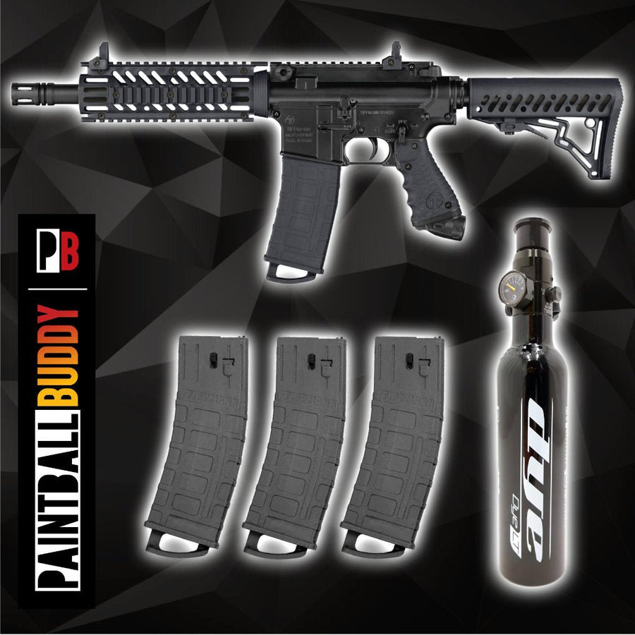 Tippmann TMC MagFed Paintball Markierer cal.68 Sparpaket inkl. 0,2l HP System 200bar, 4xMagazinen - Schwarz - Paintball Buddy