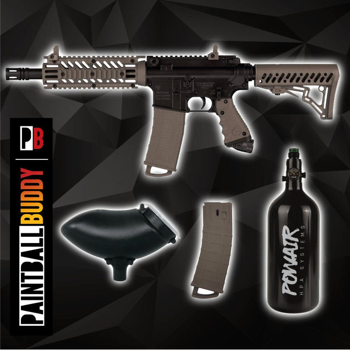 Tippmann TMC MagFed Paintball Markierer cal.68 Sparpaket inkl. 0,8l HP System 200bar, Schüttelhopper, 2xMagazin - Schwarz, Tan - Paintball Buddy
