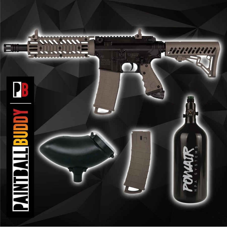 Tippmann TMC MagFed Paintball Markierer cal.68 Sparpaket inkl. 0,8l HP System 200bar, Schüttelhopper, 2xMagazin - Schwarz, Tan - Paintball Buddy