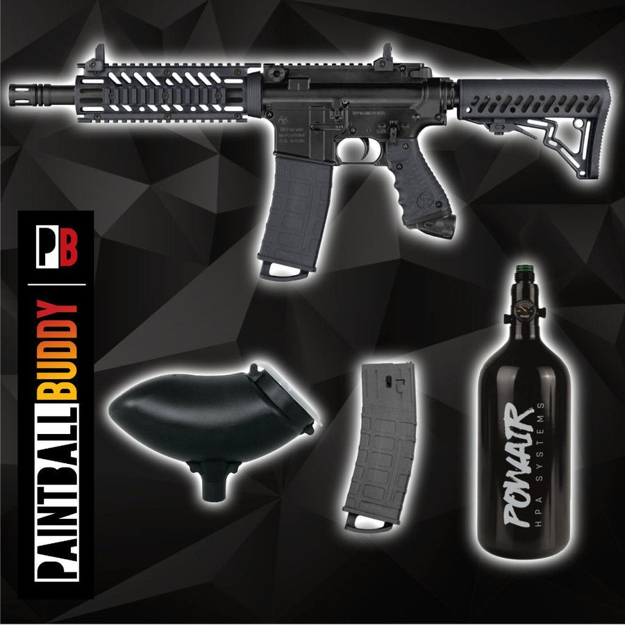 Tippmann TMC MagFed Paintball Markierer cal.68 Sparpaket inkl. 0,8l HP System 200bar, Schüttelhopper, 2xMagazin - Schwarz - Paintball Buddy