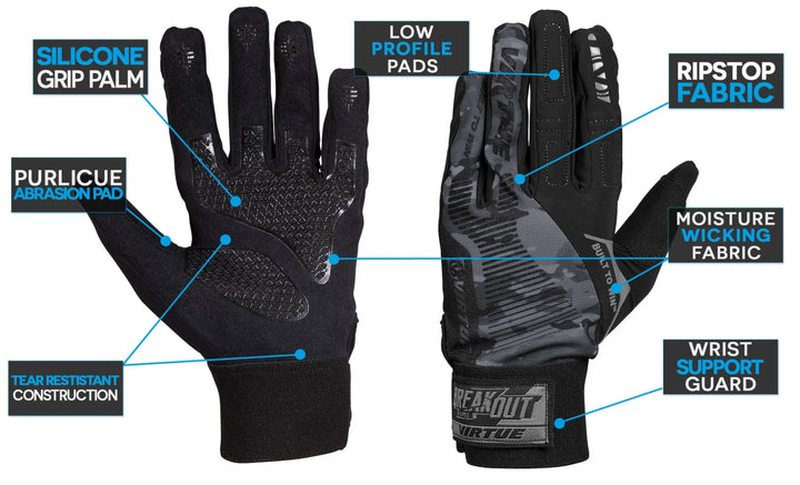 Virtue Breakout Gloves Ripstop Full Finger - Black Camo - Paintball Buddy