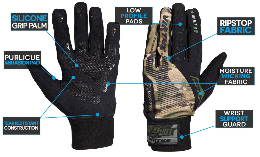 Virtue Breakout Gloves Ripstop Full Finger - Camo - Paintball Buddy