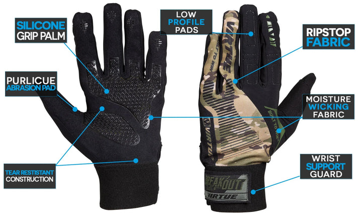Virtue Breakout Gloves Ripstop Full Finger - Camo - Paintball Buddy