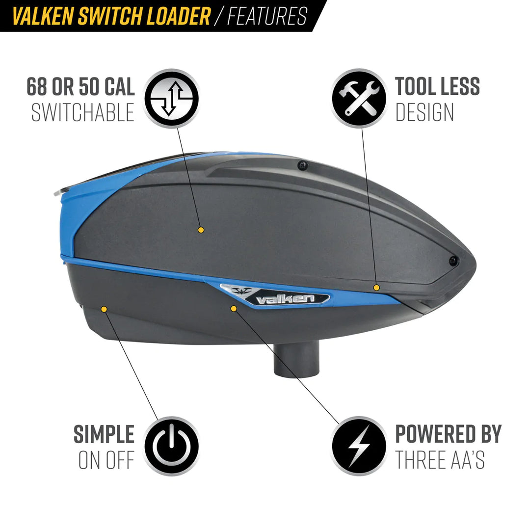 Valken VSL Switch Paintball Multiloader Cal 50 / Cal 68 - Schwarz, Blau
