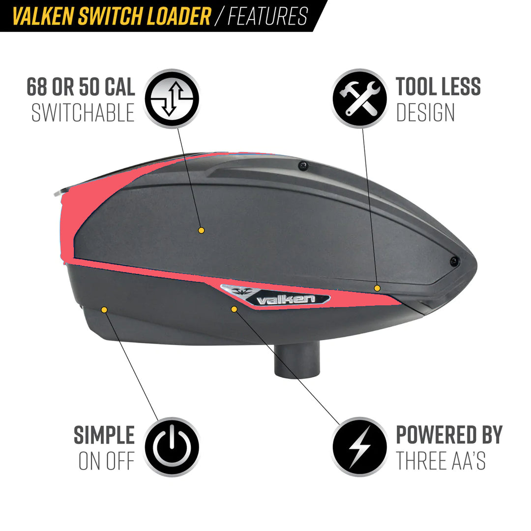 Valken VSL Switch Paintball Multiloader Cal 50 / Cal 68 - Black, Red