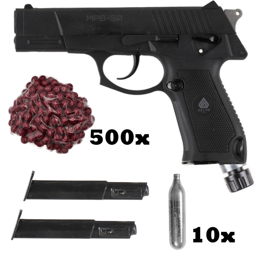 Sparpaket Delta Six MPB 50 inkl. 2 Extra Mags, 10x Co2, 500 Paintballs - Paintball Buddy